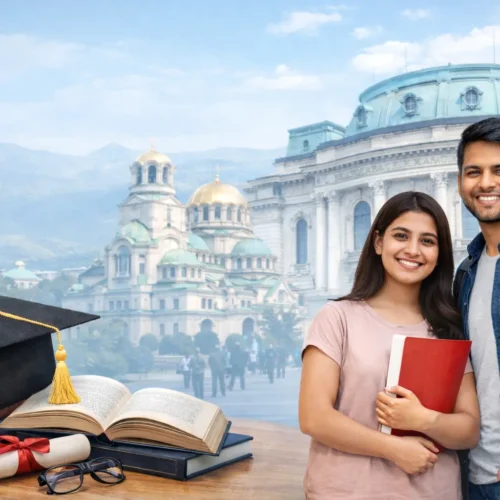 Pakistani students studying in Bulgaria at European university campus with academic background