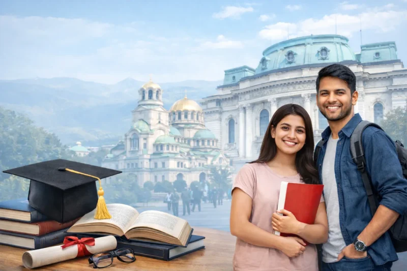 Pakistani students studying in Bulgaria at European university campus with academic background