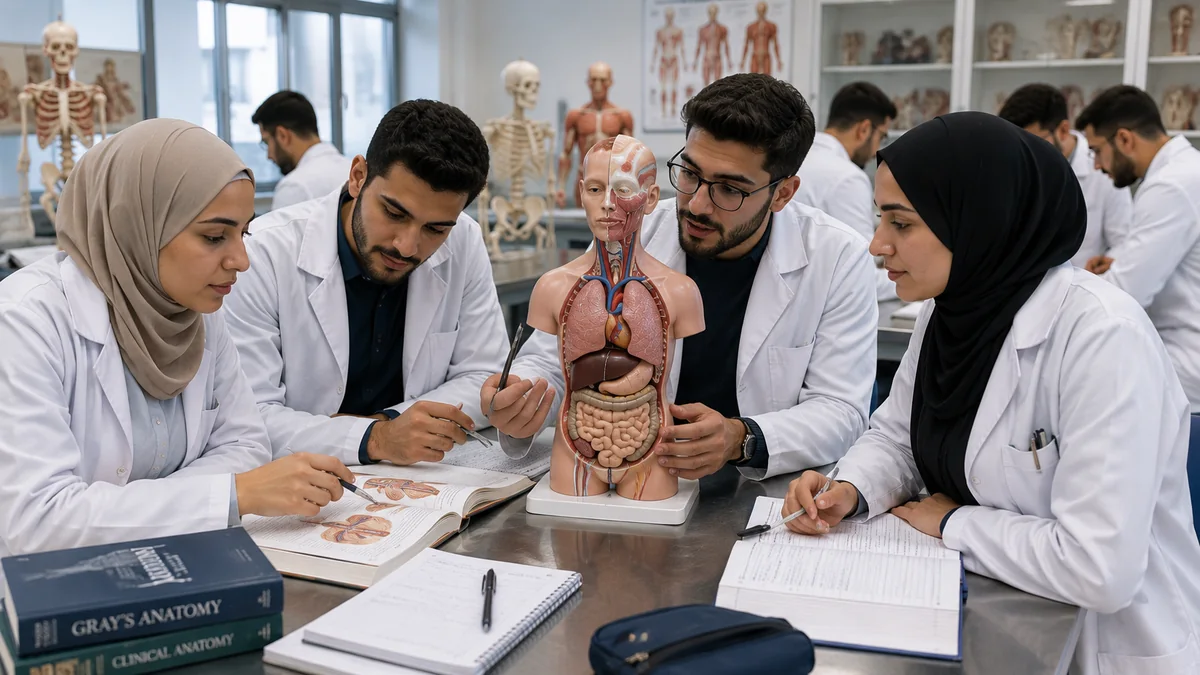 Arab and international medical students during practical medical training in Bulgaria.