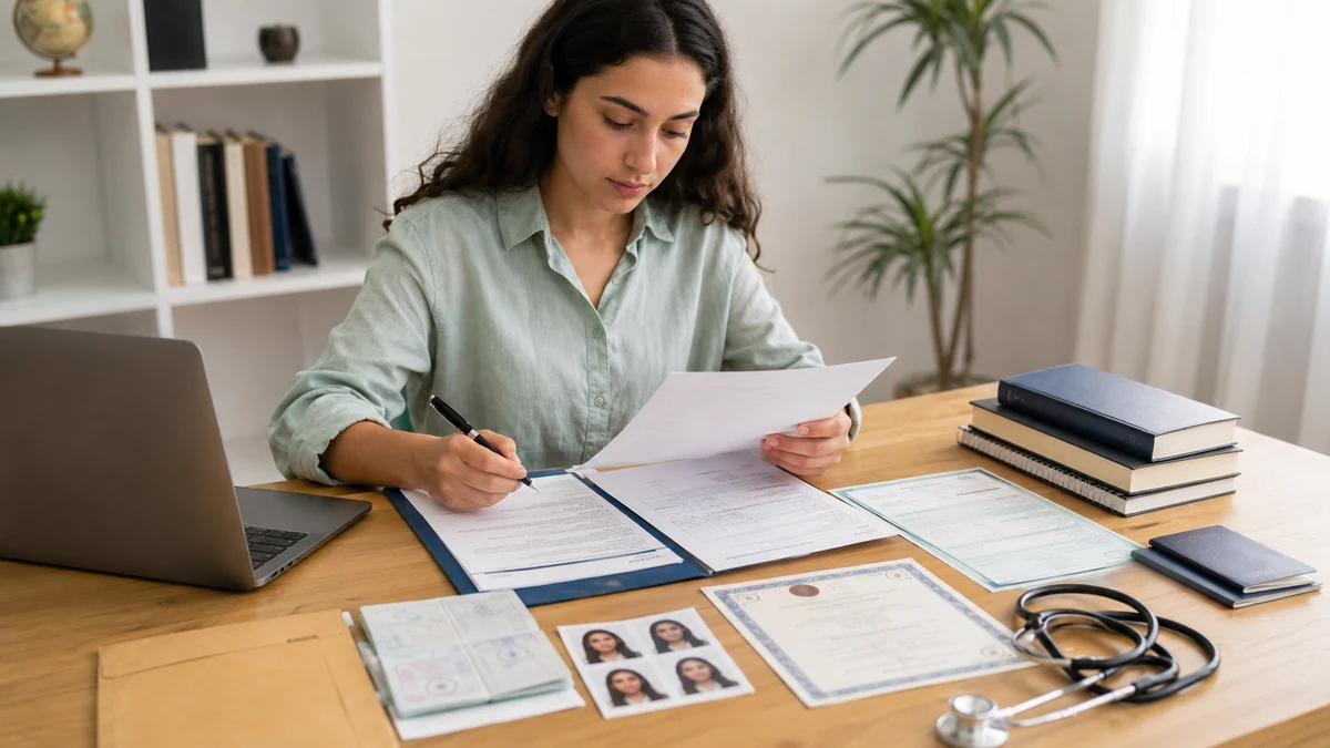 Physiotherapy Admission Requirements in Bulgaria 1 Applicant organising a school diploma, transcript, medical certificate and legalised documents for a Physiotherapy application in Bulgaria.