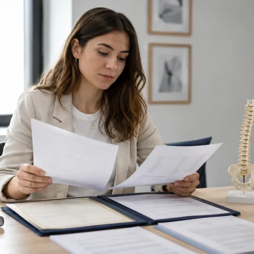 Laureata in fisioterapia esamina diploma e documenti per il riconoscimento professionale del titolo bulgaro in Italia.