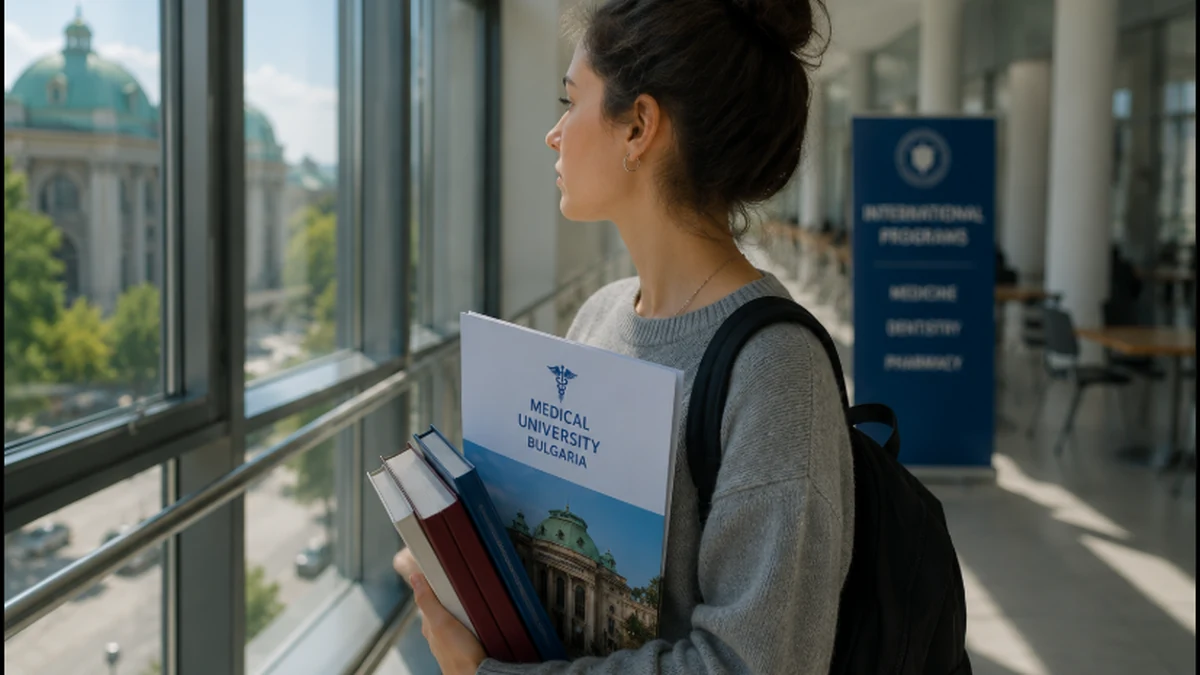 Medical student organising academic transcripts and course documents for a Medicine transfer to Bulgaria.