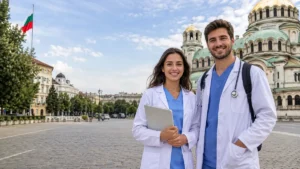 UK medical students in Bulgaria near Alexander Nevsky Cathedral in Sofia